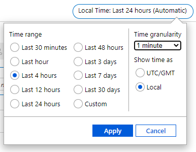 Captura de tela mostrando as configurações de hora das métricas.