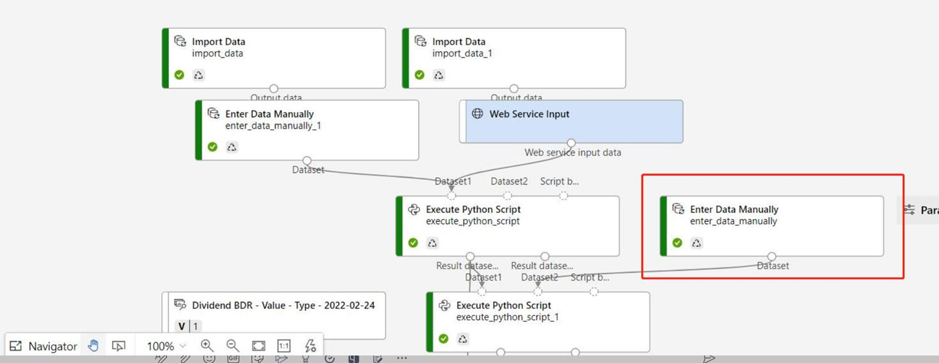Captura de tela mostrando como modificar o pipeline de inferência que contém o componente Inserir dados manualmente.