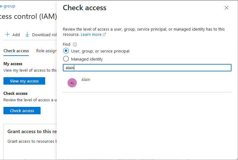 Captura de tela de Verificar a lista de seleção de acesso.