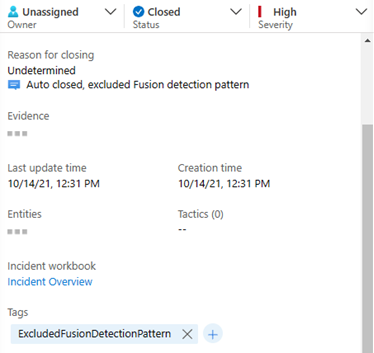Captura de tela do incidente do Fusion excluído e fechado automaticamente.