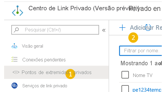 Shows creating a private endpoint in the Private Link Center.