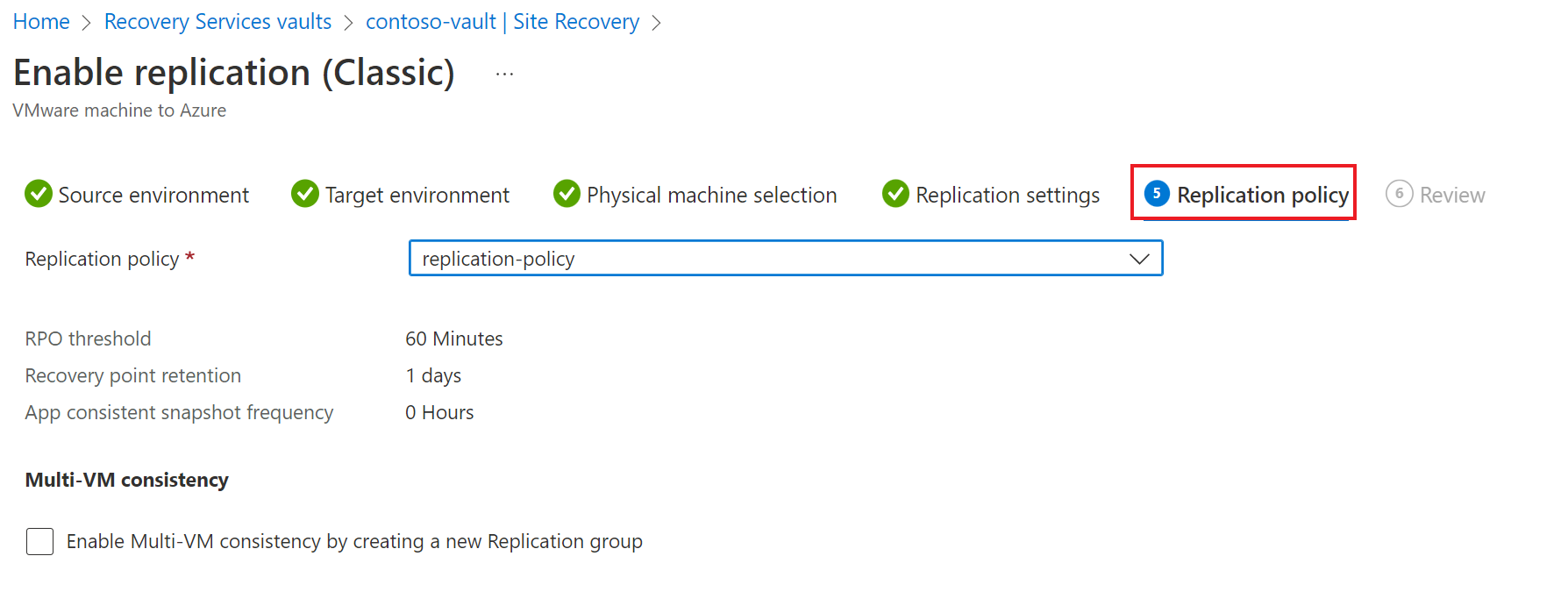 Screenshot of enable replication policy page.