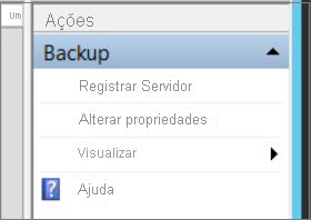 Captura de tela da opção de snap-in do MMC do Backup do Azure para alterar propriedades