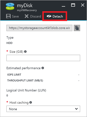 Captura de tela para desconectar o disco rígido virtual da VM.