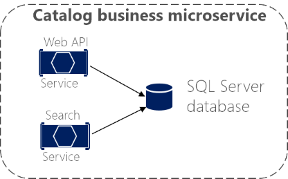 Diagram of the Catalog business microservice with physical servers.