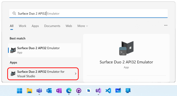 Iniciar entrada de menu para o emulador do Surface Duo