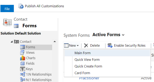 Captura de tela mostrando a criação do formulário principal.