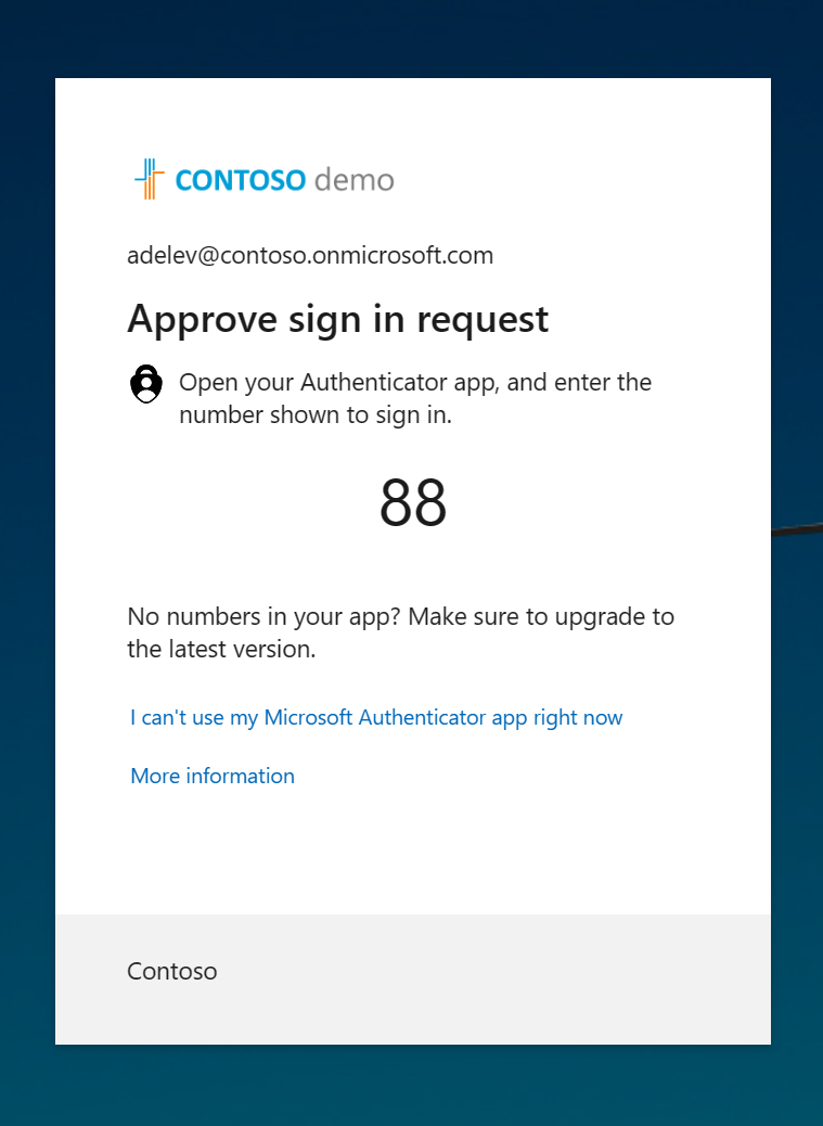 Captura de tela mostrando um exemplo de janela de Aprovação de uma solicitação de login com um número a ser digitado.