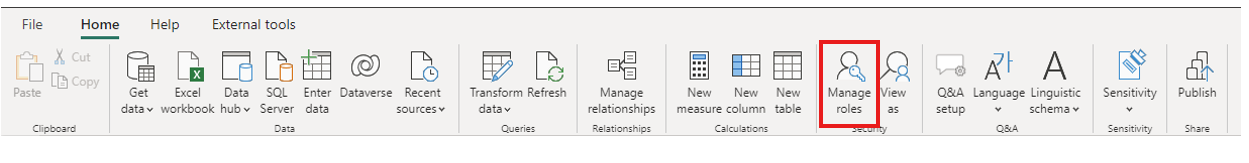 Captura de tela do botão Gerenciar funções na faixa de opções da Área de Trabalho.