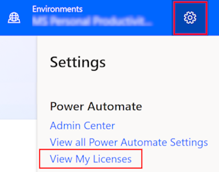 Captura de tela da opção 'Exibir Minhas Licenças' no painel 'Configurações'.