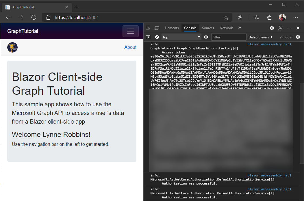Uma captura de tela da janela ferramentas de desenvolvedor do navegador exibindo o token de acesso