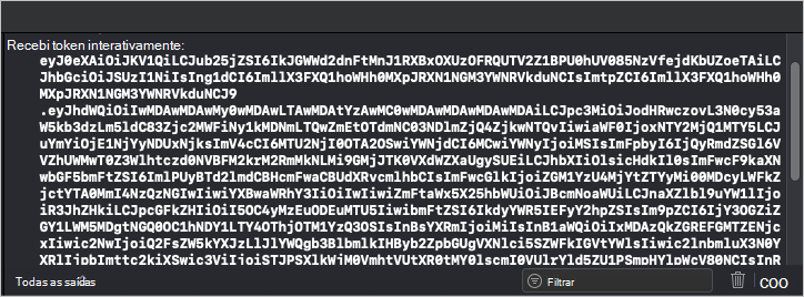 Uma captura de tela da janela de saída em Xcode mostrando um token de acesso