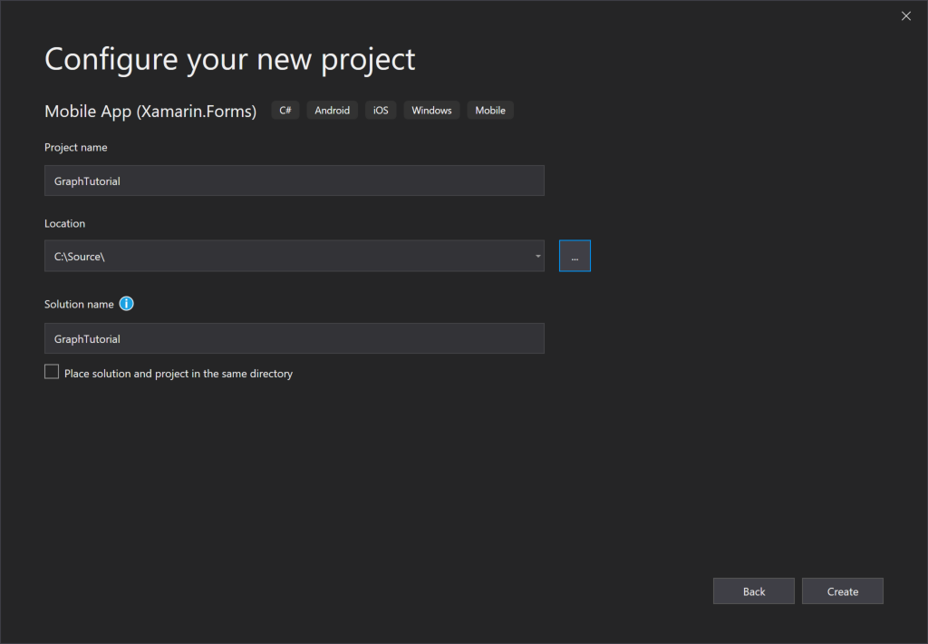 Visual Studio 2019 configurar a nova caixa de diálogo do projeto