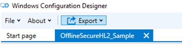 Captura de tela do botão Exportar para este pacote no WCD.
