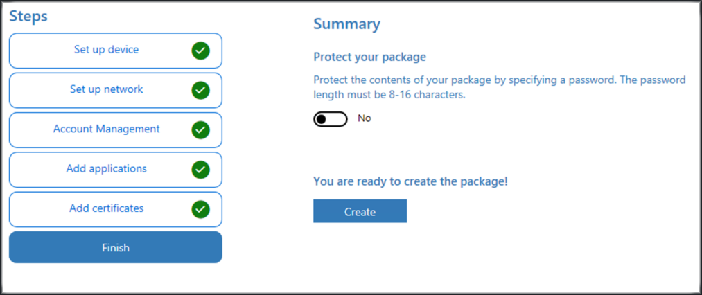 Captura de tela da proteção de pacotes no aplicativo Designer de Configuração do Windows