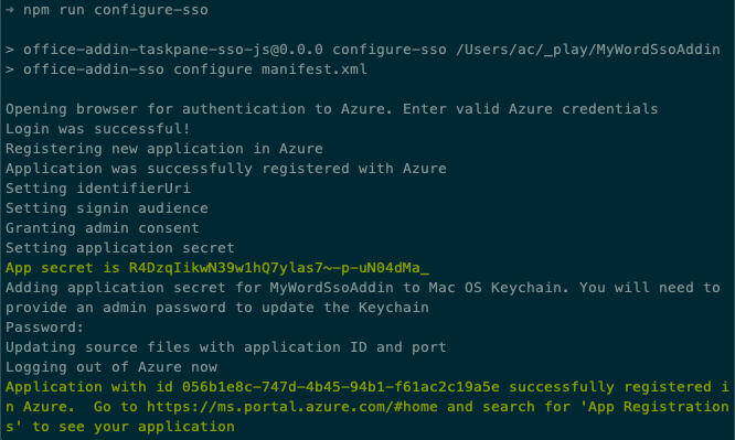Captura de tela da saída da execução do script configure-sso.