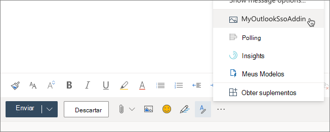 Captura de tela do suplemento carregado no Outlook.
