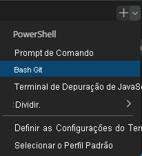 Screenshot of the Visual Studio Code terminal window showing the select shell drop-down.