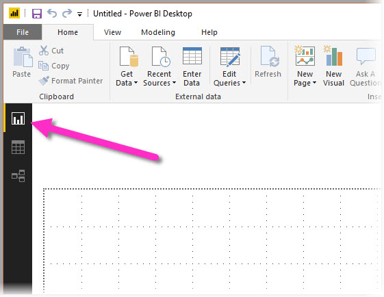 Três modos de exibição diferentes no Power BI Desktop
