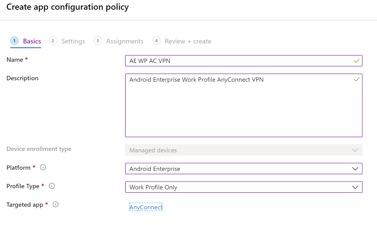 Criar uma política de configuração de aplicativo para configurar VPN ou VPN por aplicativo no Microsoft Intune