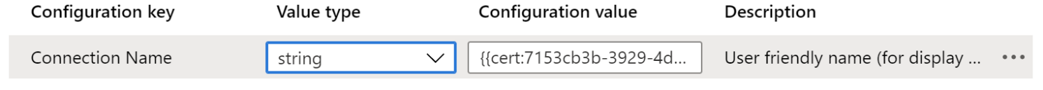 O valor de configuração mostra o token de certificado em uma política de configuração de aplicativo VPN em Microsoft Intune