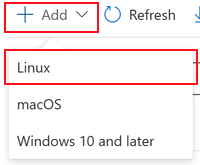 Captura de tela que mostra o centro de administração Microsoft Intune e como selecionar dispositivos, scripts, adicionar e selecionar Linux na lista suspensa para adicionar um script bash personalizado.