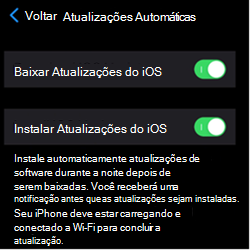 Captura de tela que mostra as configurações de atualização automática em dispositivos Apple iOS/iPadOS.