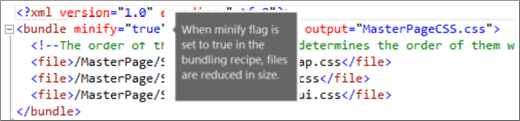 Captura de tela do sinalizador de minify definido como true.