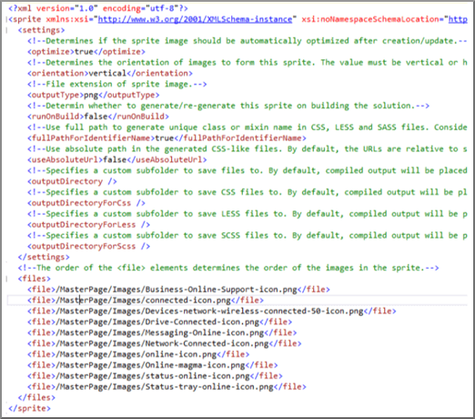 Captura de tela do arquivo XML sprite.