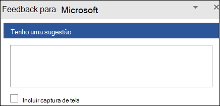 Captura de tela: campo Texto para inserir sugestão de comentários à Microsoft