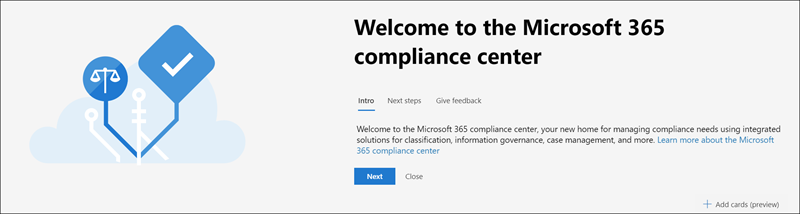 portal de conformidade do Microsoft Purview introdutório.
