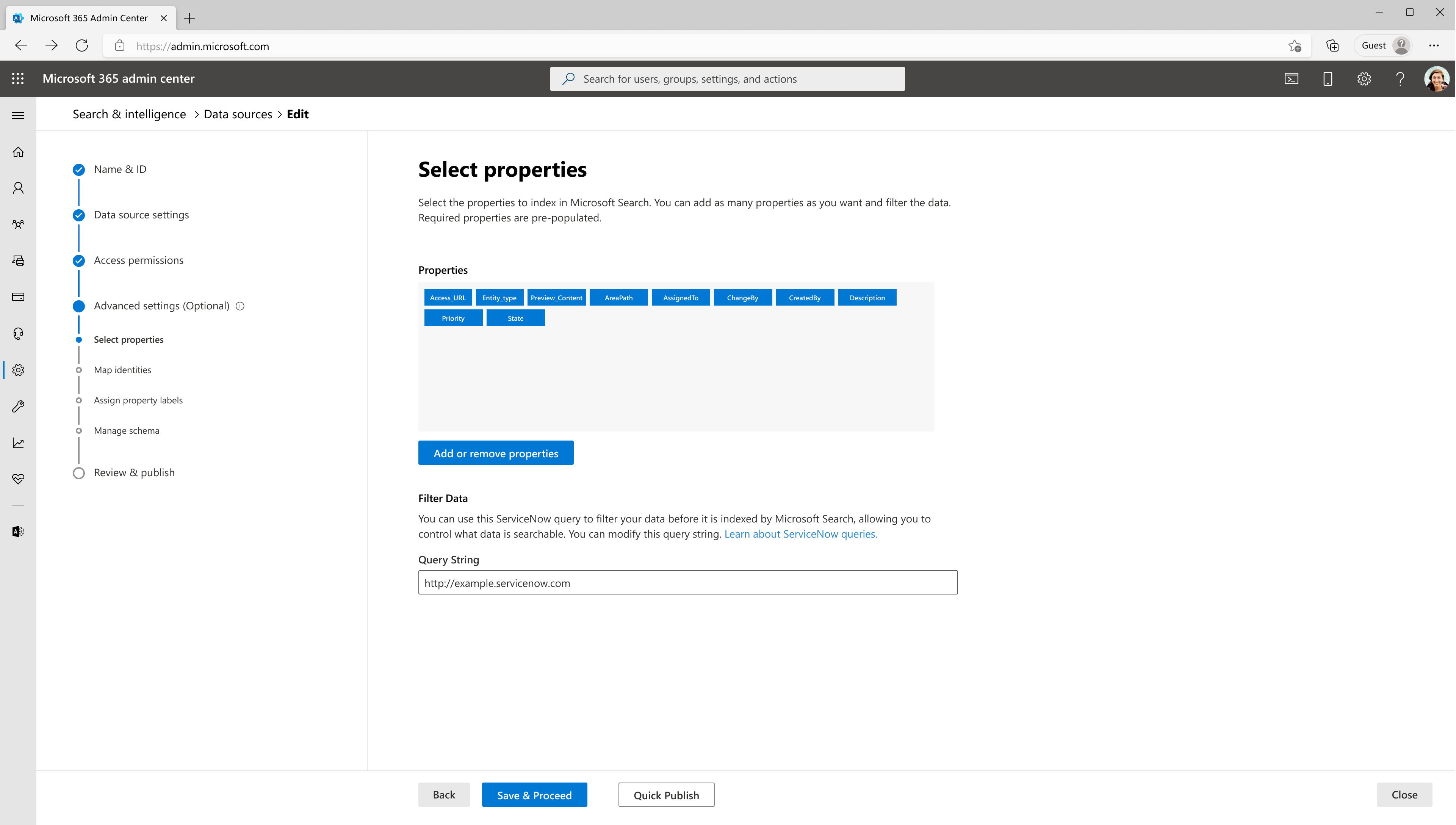 Captura de tela que mostra como selecionar propriedades.