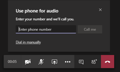 Captura de tela da opção Chamar-me na tela Usar telefone para áudio.