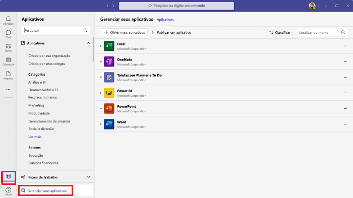 A captura de tela mostra a lista de aplicativos instalados que aparece quando você seleciona gerenciar seus aplicativos.
