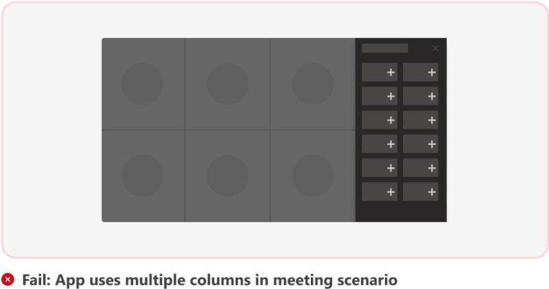 O gráfico mostra um exemplo de vários layouts de coluna para a caixa de diálogo na reunião.
