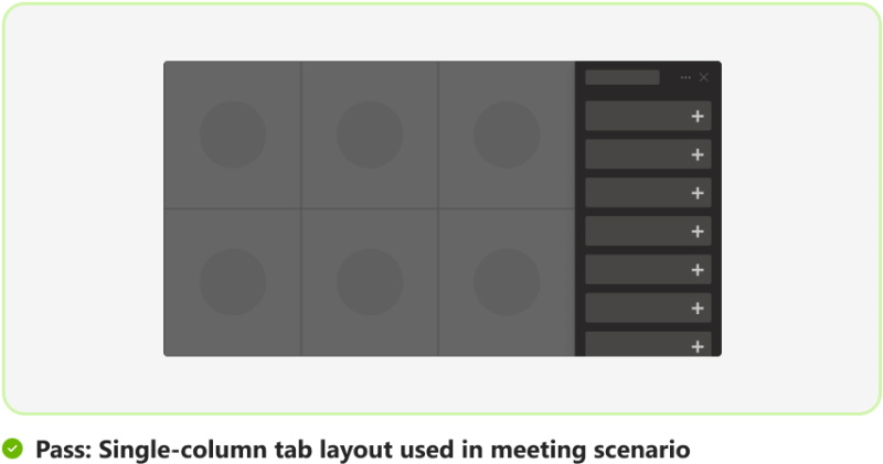 O gráfico mostra um exemplo de layout de coluna única para a caixa de diálogo na reunião.