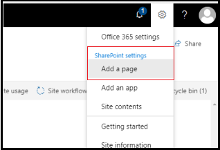 A captura de tela mostra as opções de configurações de Office 365.