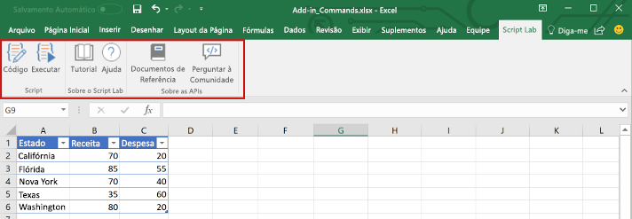 Comandos de suplemento no Excel.
