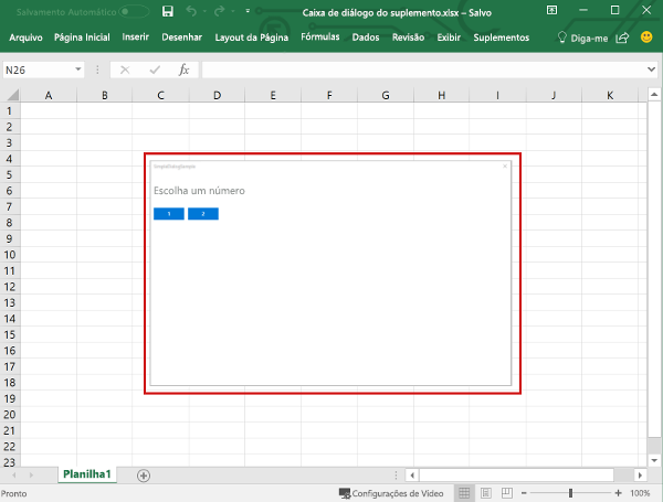 Caixa de diálogo do suplemento no Excel.
