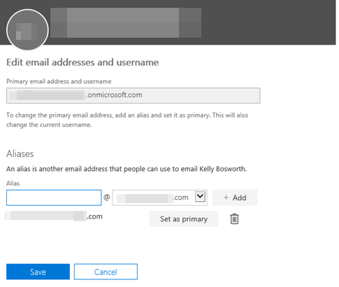 Captura de tela para definir o novo endereço de email como endereço primário.
