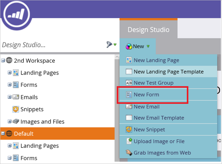 Captura de tela mostrando o Novo Formulário do Marketo Design Studio.