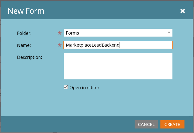 Captura de tela mostrando a criação do Novo Formulário do Marketo Design Studio.
