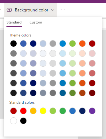 Captura de tela que mostra onde escolher uma cor de fundo na barra de comandos.