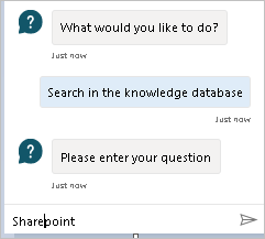 Captura de tela mostrando o chat do bot com um prompt para pesquisar o banco de dados de conhecimento.