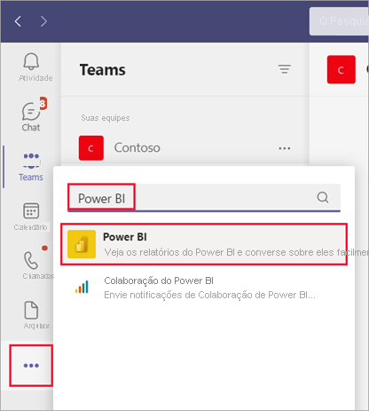 Captura de tela da instalação do aplicativo Power BI no Microsoft Teams.