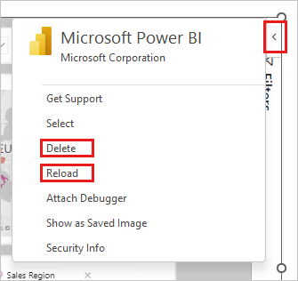 Captura de tela do suplemento do Power BI para o painel lateral do suplemento do PowerPoint.