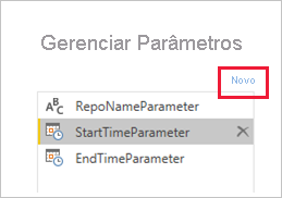 Screenshot that shows New to create another parameter.