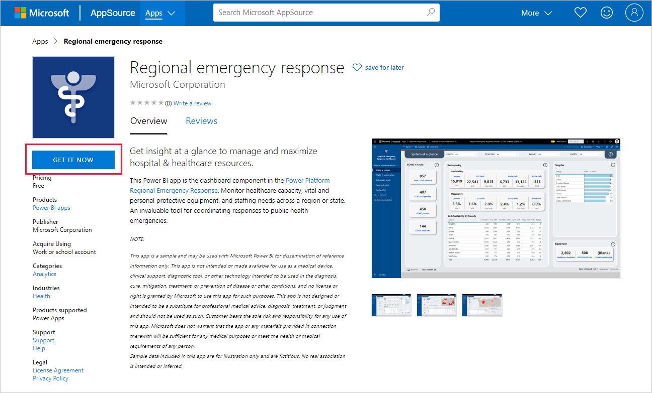 Regional Emergency Response Dashboard app in AppSource
