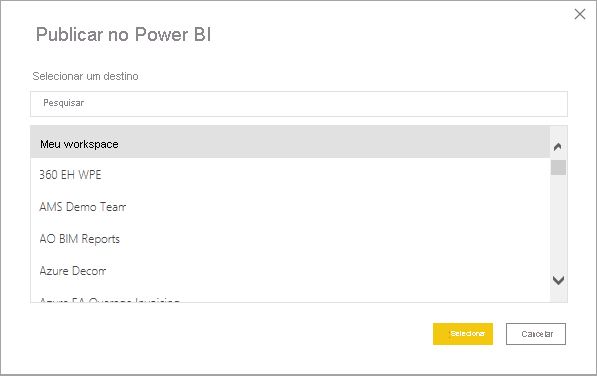 Captura de tela da caixa de diálogo Publicar no Power BI.