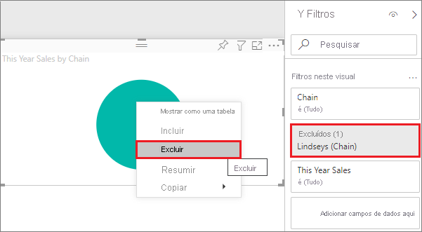 Screenshot of the Filters pane, highlighting the Exclude selection.